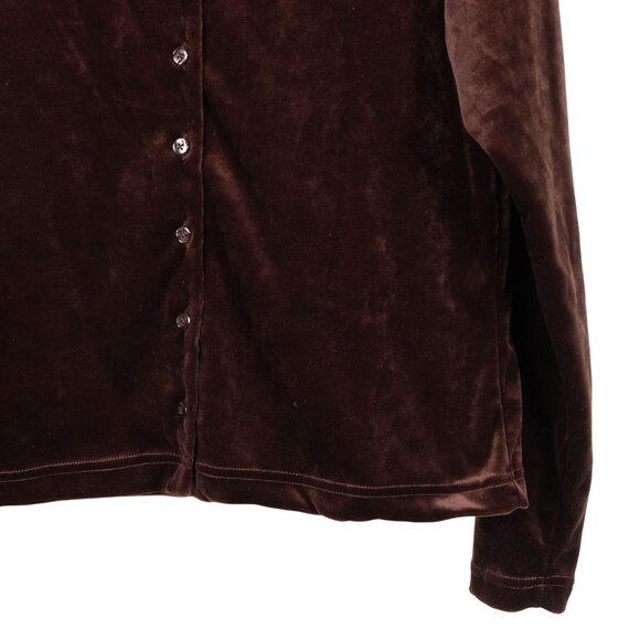 Le Belle Brown Velvet Cardigan L Women VTG Y2K 90 Whimsigoth Festival Rolled Hem - Picture 3 of 5